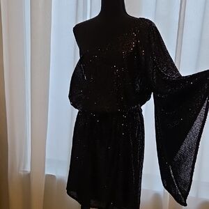Black One-Shoulder Sequin Dress
